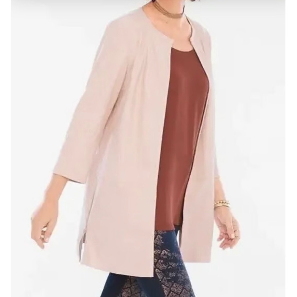 Chicos Paris Pink Blazer Size 4‎ (Chicos size 0) Faux Suede Open Front Jacket